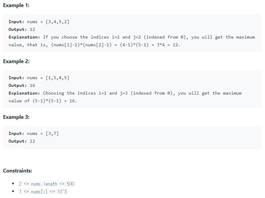 Leetcode 1464 Maximum Product Of Two Elements In An Array PYTHON 