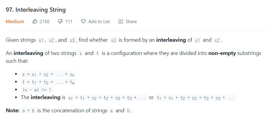 Leetcode(리트코드)6월02일 Challenge97-Interleaving String(python) | 민석강